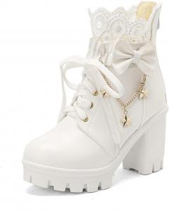 Женские ботинки на платформе с кружевами, с массивным каблуком, ботильоны, кавайный косплей, зимние кружевные лолита-платья, обувь на среднем каблуке Generic, White