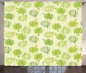 Штора в стиле рустик Артишок от ABAKUHAUS, растительный набросок, присборенная штора из тесьмы для спальни с петлями и крючками, 280 x 245 см, цвет: лаймовый Abakuhaus