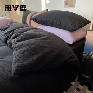 Yalu Комплект постельного белья из 4 предметов (простыня на резинке 180 см, пододеяльник 200х230 см), цвет Cool Cool Black, мягкая хлопковая ткань