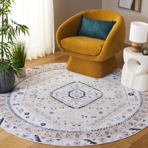 Ковер SAFAVIEH, 201 x 201 см, Bayside Collection, круглый, Ivory & Beige Blue, можно стирать в стиральной машине, идеально для гостиной, спальни, домашнего офиса, столовой (BAY118B-7R)