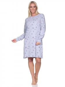 Уютная ночная рубашка из трикотажа с длинными рукавами и рисунком в виде звезд серого меланжа. NORMANN