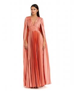 Женское плиссированное платье из шармеза с V-образным вырезом и накидкой Mac Duggal, Peach