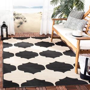 Ковер SAFAVIEH, 275 x 366 см, Washable Outdoor Courtyard Collection - , Beige & Black, без линьки и легкий в уходе, идеален для патио, заднего двора, прихожей (CY6162-256)