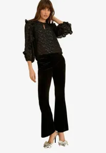 Блузка прямого кроя с круглым вырезом, длинными рукавами и оборками Love & Roses, Black