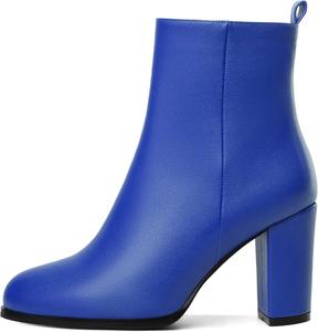 Женские ботильоны Joseywade с объемным каблуком, круглым носком и высоким толстым каблуком, с меховой подкладкой, короткие ботинки с боковой молнией, высота каблука 3,5 дюйма, Matte Royal Blue