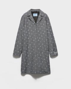 Однобортное пальто в полоску с вышивкой Prada, антрацитовый серый