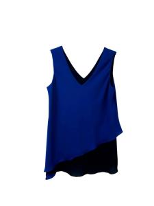 Женский топ с V-образным вырезом и асимметричной накладкой в синем цвете Frank Lyman