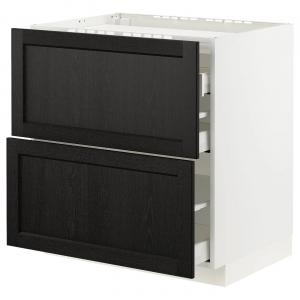 Нижний шкаф варочная панель/2 фасада/3 ящика METOD/MAXIMERA IKEA, 80x60x80 см, цвет white/lerhyttan black stained