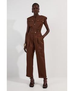 Женский комбинезон в стиле милитари из хлопка и искусственной кожи Karen Millen, Chocolate