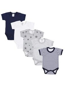 TupTam Детские бодики с короткими рукавами для мальчиков, комплект из 5 штук, серо-белый цвет