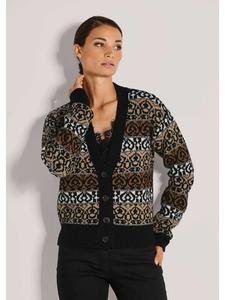 MADELEINE Роскошный жаккардовый кардиган с V-образным вырезом, черный / кремовый / бежевый