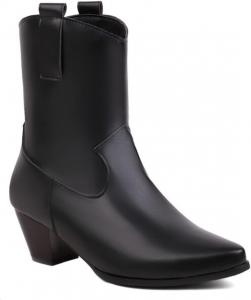 Женские сшитые вестерн-ботильоны VULTRO в стиле ковбой с заостренным носком и средним блок-каблуком, Black