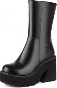 Женские ботинки на платформе с круглым носком, молнией и массивным каблуком, боевые ботильоны, модные панк-ботинки на щиколотку Generic, Black