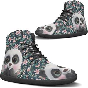 Женские ботинки без каблука зимой с широкой носочной частью, утепленные, для прогулок, уличные, противоскользящие, на щиколотку Pugasmiru, Panda Pink Lily Pattern