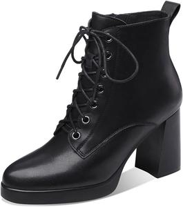 Женские ботильоны YDN с острым носком, на высокой массивной подошве, средней высоты каблук, шнуровка, боковая молния, осенне-зимняя обувь, размеры 4-15 США, Black