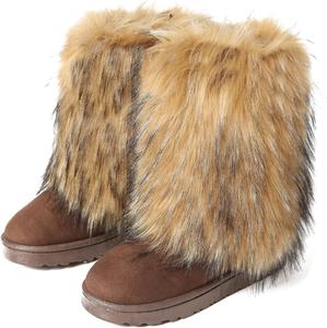 Женские сапоги YESBOR с искусственным мехом, средней длины, пушистые и теплые, для снега, на плоской подошве, для вечерних образов
