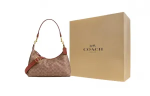COACH Женская большая сумка через плечо Juliet из прорезиненной ткани с кожаной отделкой карамельного цвета