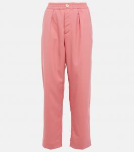 Укороченные шерстяные брюки с высокой посадкой и складками Marni, Pink Candy