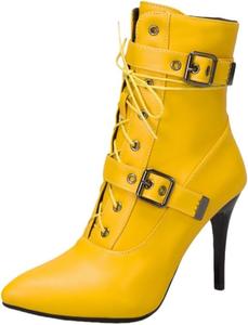 Женские туфли на шпильке с передней шнуровкой, модные, для улицы, с резиновой подошвой, осень и зима. Fusecottc, Yellow