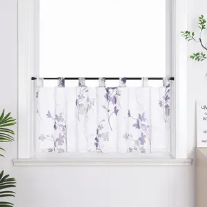 Штора Cafe с петлями, современная кухонная штора, штора в стиле бистро с цветочным принтом, короткая штора, маленькая штора, в деревенском стиле, цельная, фиолетовая, высота 30 см x ширина 90 см Joyswahl