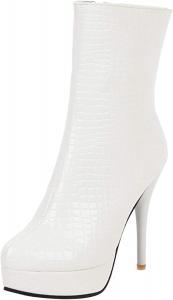 Женские зимние ботинки на шпильке с лакированной поверхностью для вечеринок Renessmi, White