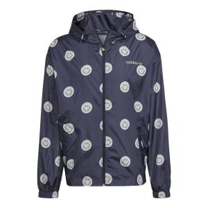 Куртка Men's adidas originals Smiling Face Full Print Casual Hooded Track Jacket Deep Navy Blue, мультиколор