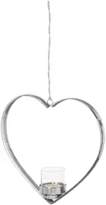 Подсвечник Fink "DOREA", (1 шт.), в форме сердца со стеклом, для подвешивания, нержавеющая сталь 6х24х24 см, цвет silberfarben