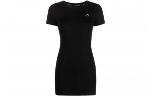 Футболка-платье из органического хлопка с мелкой резинкой Marine Serre, черный