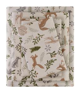 Комплект постельного белья из хлопковой фланели с оригинальным принтом, 4 предмета, размер Queen Madison Park, цвет tan woodland winter