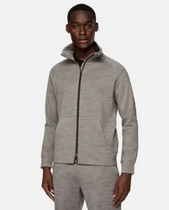 Мужская серая толстовка на молнии из легкой неопреновой смеси шерсти Boggi Milano, серый