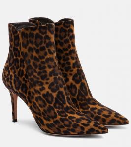 Ботильоны Levy 85 из замши с леопардовым принтом Gianvito Rossi, Almond Leopard Print