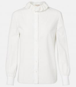 Блузка из хлопкового поплина с кружевной отделкой Saint Laurent, Craie