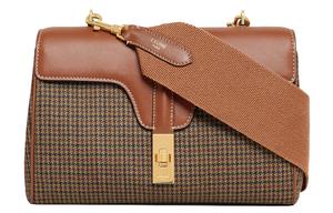 16-клетчатая мягкая шерстяная ткань с наплечной сумкой из телячьей кожи, кроссбоди женская beige/tan CELINE