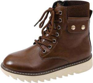 Женские боевые ботинки на шнуровке с кружевом, модные низкие с массивным каблуком, подошвой с протектором, платформой и боковой молнией Zjwbb, коричневый