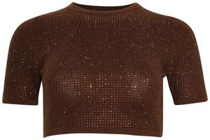 Укороченный топ David Koma из кашемировой шерсти с вышивкой стразами, коричневый