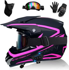 Шлем Esrada Bluetooth для мотокросса, черный / розовый