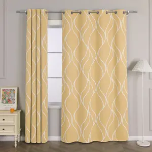 Плотные шторы с люверсами 245x135 см, песочного цвета, светонепроницаемые шторы с белыми волнистыми полосами, защита от тепла и холода. Joyswahl