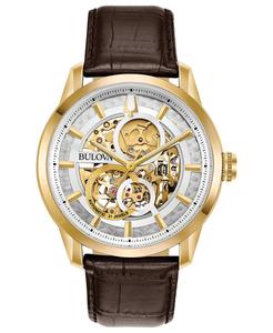 Мужские автоматические часы Sutton с коричневым кожаным ремешком, 43 мм Bulova