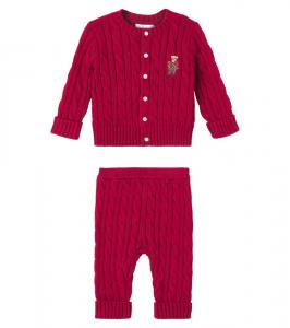 Детский комплект из кардигана и брюк из хлопка Polo Ralph Lauren Kids, Holiday Red