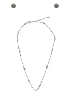 Комплект Double T из колье и серег Tory Burch, серебяный