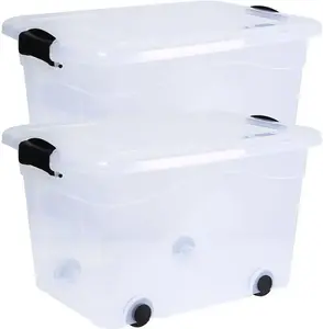 Ящик для хранения Siena Home "Anzio", (2 шт.), на колесах, пластик 45х36х61 см, цвет transparent