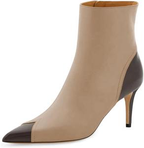 Женские ботильоны Maiyang с заостренным носком, боковой молнией, лоскутным дизайном, тонким каблуком средней высоты, повседневные, элегантные, офисные, короткие ботильоны, размер 4-16 US, Khaki