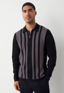 Поло Next REGULAR FIT PREMIUM STRIPED QUARTER ZIP LONG SLEEVE , Black