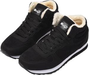 Женские зимние ботинки на шнуровке oiangi - модные с круглым носком, плюшевые теплые плоские, хлопковые, удобные, легкие, повседневные высокие ботиночки с нескользящей подошвой, Black