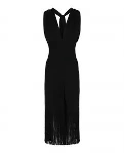 Платье миди без рукавов с глубоким вырезом и бахромой по низу Salvatore Ferragamo