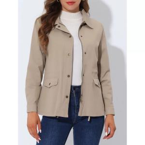 Женская однотонная куртка с карманами на талии и завязками на талии ALLEGRA K, коричневый