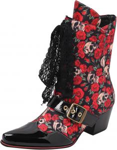 Женские ботильоны с цветочным кружевным декором, квадратный носок, искусственная кожа, боковая молния, массивный каблук, низкий каблук, зауженный носок Generic, Red