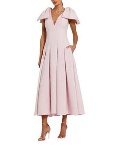 Креповое миди-платье фасора "A-line" с бантами на бретелях Mac Duggal, розовый