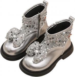 Зимние короткие ботильоны с бантом для модных девушек, с боковой молнией, для нарядного образа, уличные, с противоскользящей подошвой, для езды на лошади Generic, Silver