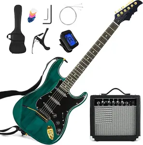 Unbranded Комплект электрогитары с усилителем 25 Вт, полноразмерная электрогитара 39 дюймов из массива дерева для начинающих, сумка для перевозки, цифровой тюнер, каподастр, ремень, кабель, медиаторы, подарок на день рождения